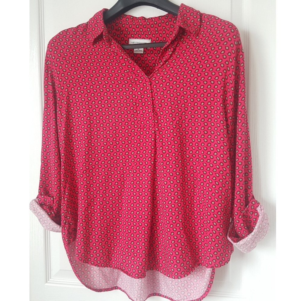 Liz Claiborne Long Sleeve Paisley Top. Hot pink. Size PL